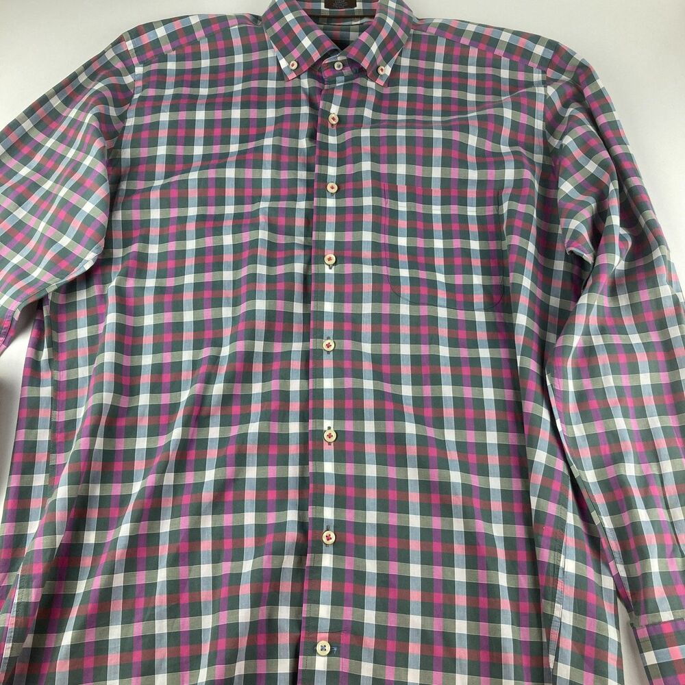 Peter Millar Shirt Mens Large Multicolor Plaid Check Cotton Button Down L